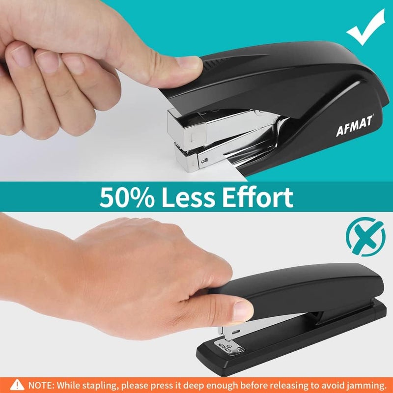 AFMAT Stapler for Desk, 50 Sheet Effortless Desktop Stapler Staple with One Finger, Portable Ergonomic Handheld Staplers Heavy Duty, Built-in Remover, Space Save Size, Good for Home & Office ES10 - Image 2
